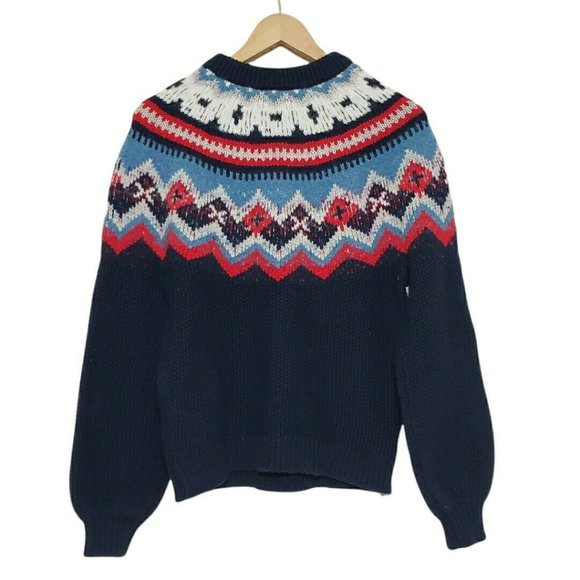 J. Crew Zigzag Fair Isle Sweater Wool Blend Navy Blue in Small - Picture 4 of 8